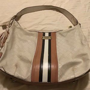 L.A.M.B large leather tote/shoulder bag in white with a tan center stripe
